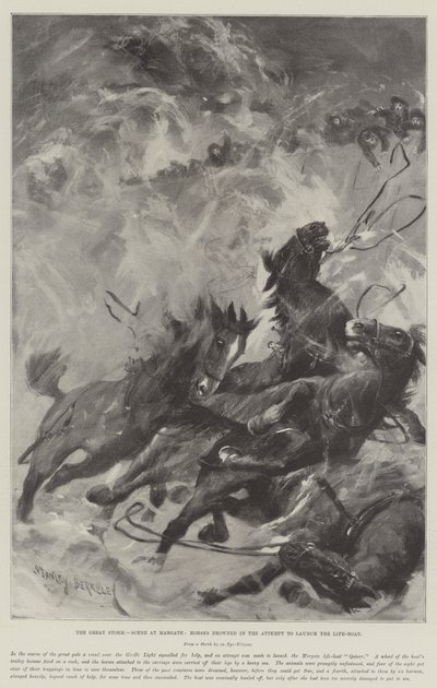 La grande tempête, scène à Margate, chevaux noyés lors de la tentative de lancer le canot de sauvetage - Stanley Berkeley