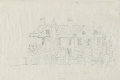 Madeley - Maison de [?M. Young] : dessin au crayon, nd [?18e siècle] - Stebbing Shaw