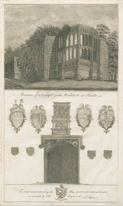 Tixall Hall - Fenêtre gothique et antiquités héraldiques - Stebbing Shaw