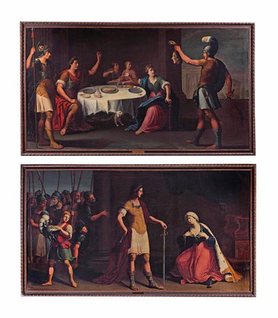 La tête de Pompée livrée à César; et Octave Auguste César montrant de la clémence à Cléopâtre - Stefano (attr.) Tofanelli