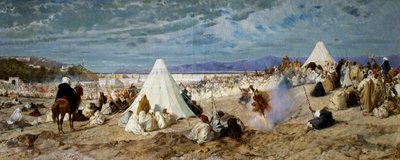 Célébration de Mohammed à Tanger, peinture de Stefano Ussi (1822-1901), huile sur toile, 48,5 x 117,5 cm - Stefano Ussi