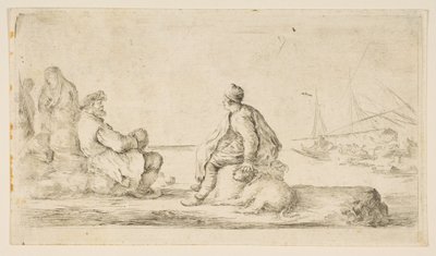 Un jeune marin et un vieil homme assis près de la mer, 17ème siècle - Stefano della Bella