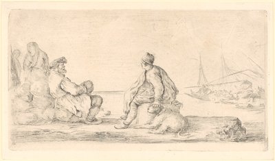 Un marin âgé et un jeune marin sont assis au bord de la mer - Stefano della Bella