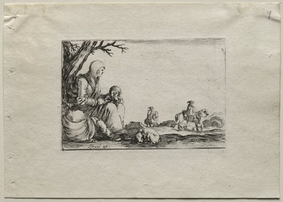 Caprices : Mendiante Assise avec Deux Enfants - Stefano della Bella