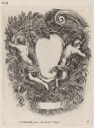 Cartouche avec Apollon et Pan, 1647 - Stefano della Bella
