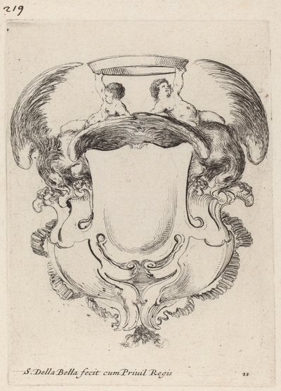Cartouche avec des aigles et deux enfants tenant une couronne - Stefano della Bella