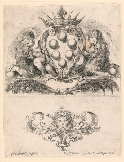 Armoiries du Grand-Duc de Toscane: Ornement avec un Masque de Lion, No. 6 de "Raccolta di varii cappriccii et nove inventioni di cartelle et ornamenti" - Stefano della Bella