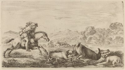 Biche dans un marais attaquée par deux chiens - Stefano della Bella