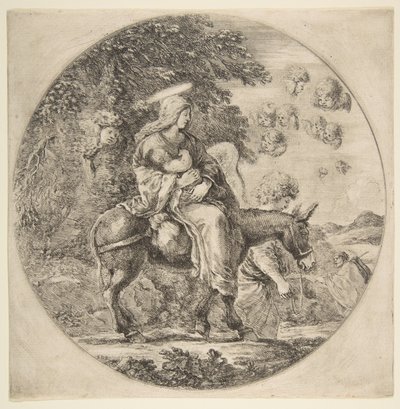 La fuite en Égypte, composition ronde - Stefano della Bella