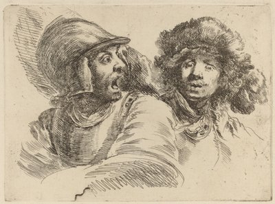 Soldat effrayé et homme avec un bonnet de fourrure - Stefano della Bella