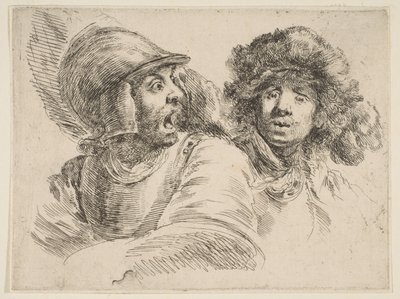Soldat effrayé et un homme avec un chapeau de fourrure, vers 1652 - Stefano della Bella