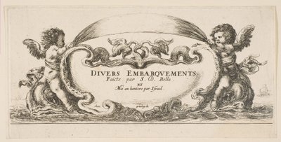 Frontispice : cartouche au centre, putti de chaque côté chevauchant des dauphins, vers 1646-1647 - Stefano della Bella