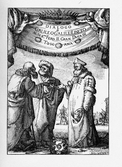 Frontispice du Dialogue sur les deux principaux systèmes du monde par Galileo Galilei, 1632 - Stefano della Bella