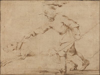Chasseur avec un chien en laisse - Stefano della Bella