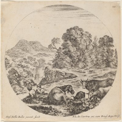 Paysage avec des animaux et deux bergers assis, 1646 - Stefano della Bella