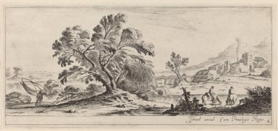 Paysage avec pêcheur portant son filet - Stefano della Bella
