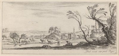 Paysage avec paysan se préparant à traverser un ruisseau, en ou avant 1647 - Stefano della Bella