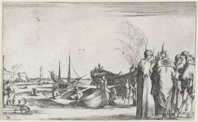 Hommes en conversation sur un quai (Représentations maritimes) - Stefano della Bella
