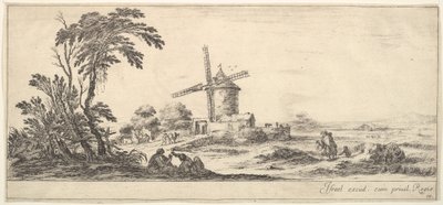 Planche 10 : une famille au centre du premier plan, diverses figures et chevaux au second plan, vers 1641 - Stefano della Bella