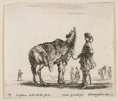 Planche 15 : un noble polonais, de dos, tenant son cheval couvert de peau de léopard..., vers 1644-47 - Stefano della Bella