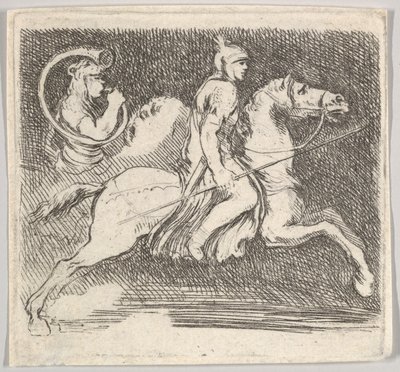 Soldat de profil galopant vers la droite tenant une lance dans sa main droite, vers 1646 - Stefano della Bella