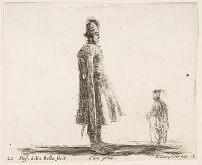 Planche 20 : un vieux noble polonais portant un chapeau à plumes au centre, debout de profil..., ca. 1644-47 - Stefano della Bella