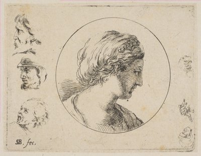 Planche 4 : Tête de femme de profil, de la Seconde collection de divers griffonnages et gravures - Stefano della Bella