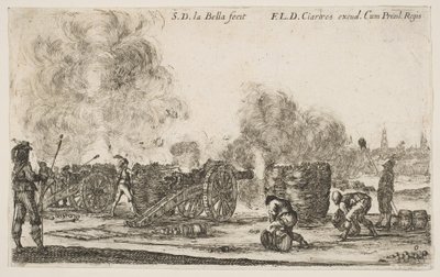Batterie de canons tirant sur une ville, de Divers Caprices Militaires, vers 1641 - Stefano della Bella