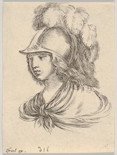 Planche 9 : buste de Minerve, portant un casque avec des plumes, regardant vers la gauche, de..., 1650 - Stefano della Bella