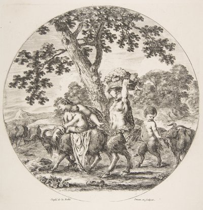 Famille de satyres marchant vers la gauche avec deux chèvres et un panier de raisins, vers 1657 - Stefano della Bella