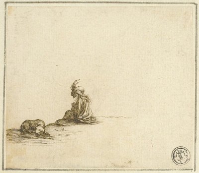 Mère et enfant tsiganes assis, avec chien - Stefano della Bella