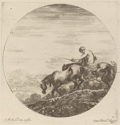 Berger à cheval conduisant un troupeau d