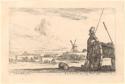 Soldat appuyé contre un affût, feuille n° 5 de la série « Divers caprices militaires » - Stefano della Bella