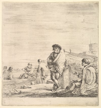 Marin debout au centre parlant à un homme levantin assis à gauche, vu de profil, vers 1658-63 - Stefano della Bella
