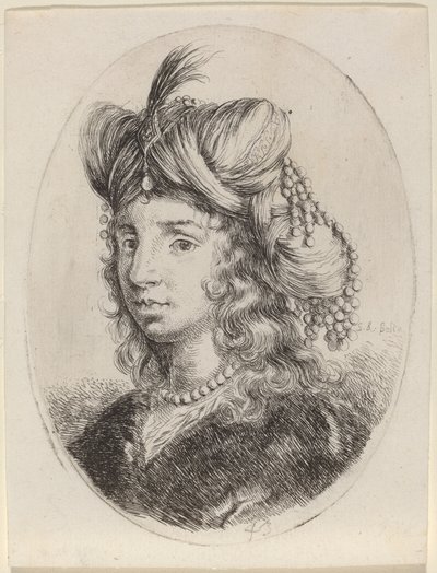 Sultane ornée de perles, tournée vers la gauche - Stefano della Bella