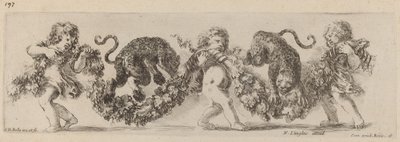 Deux léopards sautant un feston soutenu par des enfants - Stefano della Bella