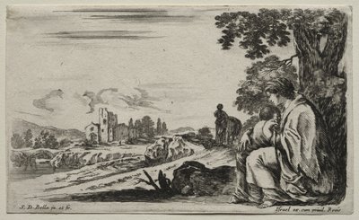 Diverses figures et paysages : une pauvre nourrice assise sous un arbre - Stefano della Bella