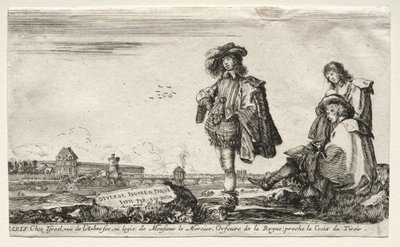 Diverses figures et paysages : Page de titre - Trois figures - Stefano della Bella