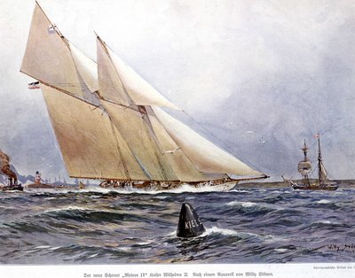 Course de voile : le voilier "Meteor IV" - Aquarelle de Willy Stower - Willy Stoewer 