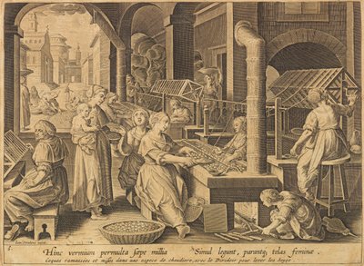 Extraction de la soie Vermis sericus, après 1640 - Stradanus