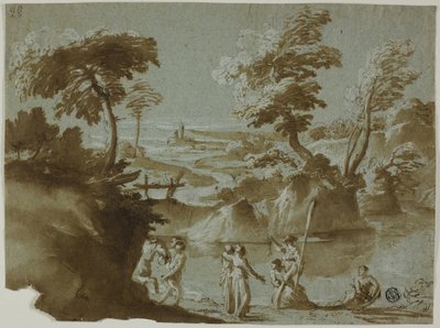 Paysage fluvial avec une fête nautique - Style of Alessio de Marchis