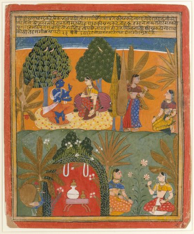 Krishna et Radha avec leurs confidentes: Page d