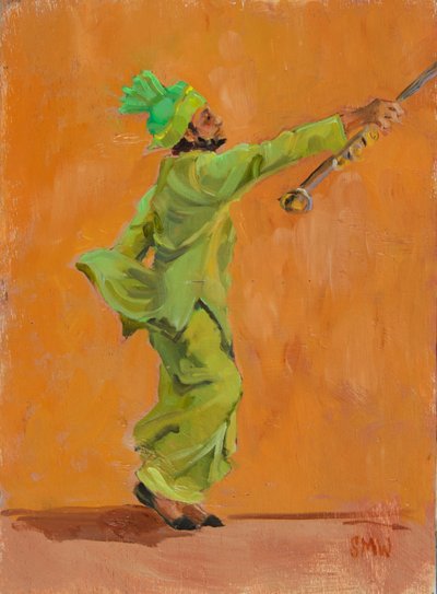 Danseuse indienne verte avec chimta - Sue Wales