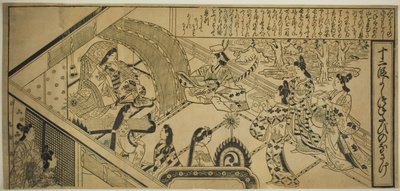 La rencontre de Yoshitsune avec la princesse Joruri, tirée de "Le conte de Joruri en douze épisodes (Joruri Junidan Zoshi)". - Sugimura Jihei
