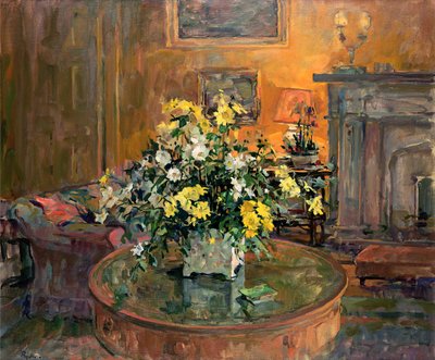 Table à tambour avec des fleurs jaunes - Susan Ryder