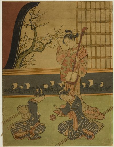 Courtisane regardant ses servantes jouer avec une balle - Suzuki Harunobu