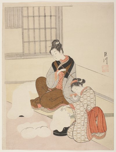 Neige du Soir sur un Façonneur de Floss, de la série "Huit Vues du Salon" - Suzuki Harunobu