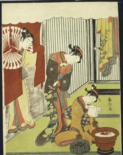 Figures dans un intérieur, une courtisane regardant son shinzo qui lit une lettre d