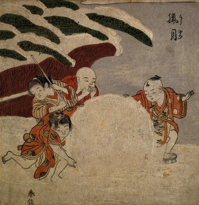 Quatre garçons faisant une boule de neige, c.1768 - Suzuki Harunobu