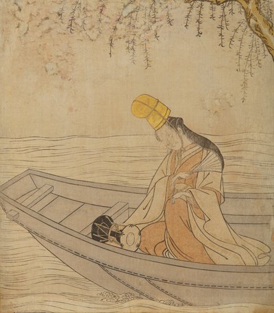 Une femme dans un bateau - Suzuki Harunobu